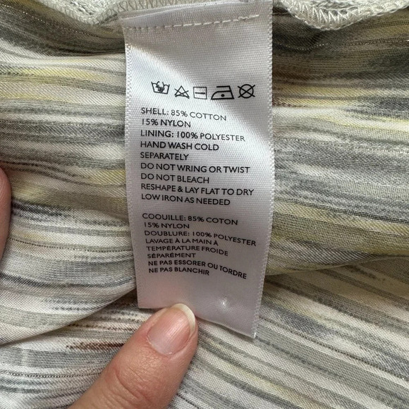 ANTHROPOLOGIE Sheer Chiffon Back Grey Striped Cardigan Sweater - size medium - Picture 6 of 6